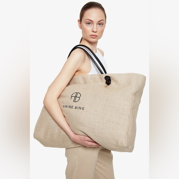 Anine Bing Handbags - Anine Bing Saffron Large Linen Tote Travel Handbag Purse